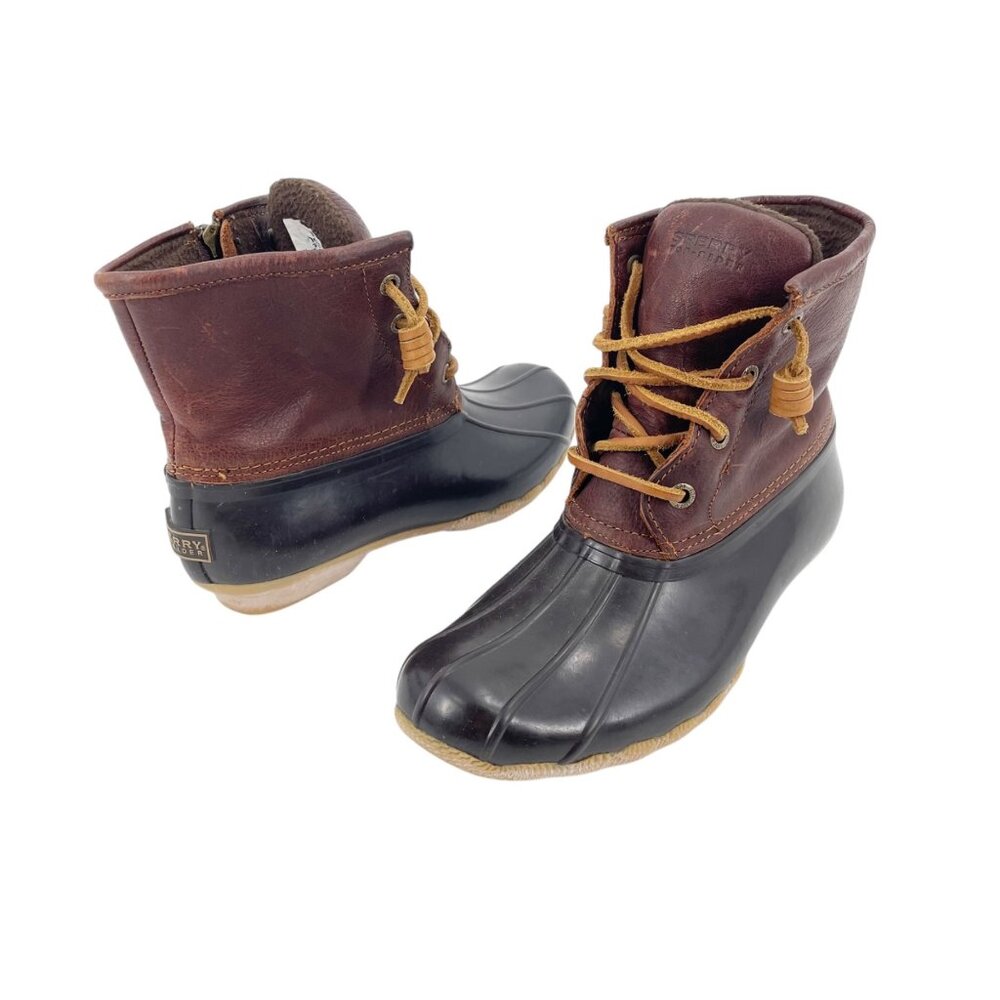 Sperry Saltwater Brown Leather Waterproof Rubber Rain Duck Boots Womens Size 5.5